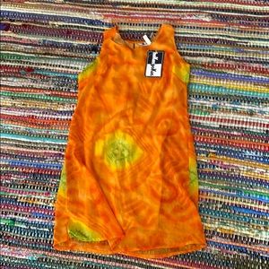Orange Shift Dress tie dye slip vintage